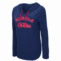 Women's Colosseum Navy Ole Miss Rebels My Lover Lightweight Hooded Long Sleeve T-Shirt