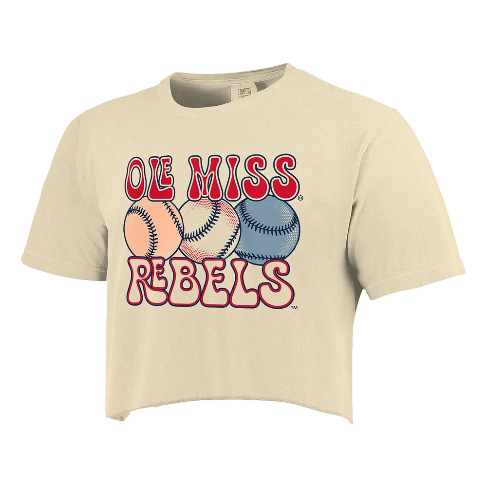 T-shirt court de baseball aux couleurs confortables Ole Miss Rebels pour femmes