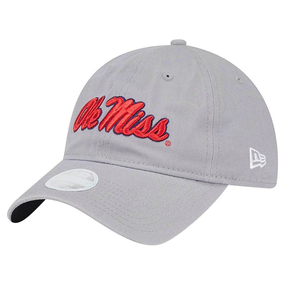 Casquette ajustable 9TWENTY avec logo Ole Miss Rebels de New Era pour femme, grise