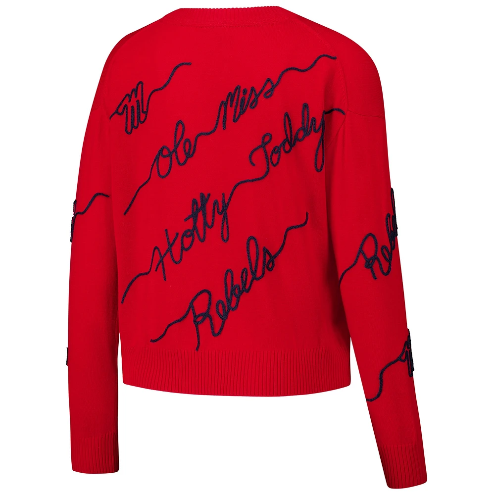 Pull brodé rouge pour femme Ole Miss Rebels Love Note