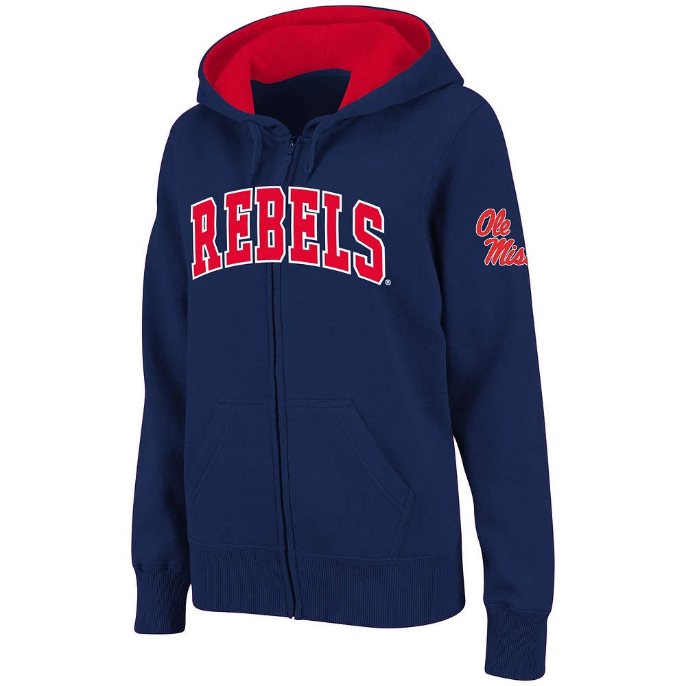 Sweat à capuche zippé pour femme avec nom arqué Ole Miss Rebels bleu marine Stadium Athletic