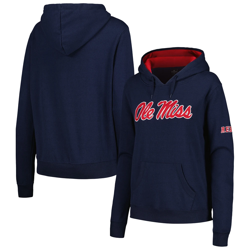 Women's Stadium Athletic Navy Ole Miss Rebels Big Logo Pullover Hoodie