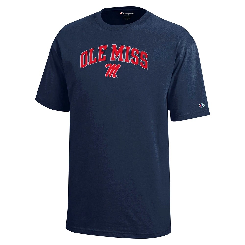 T-shirt bleu marine Ole Miss Rebels Arch Over Logo pour jeunes