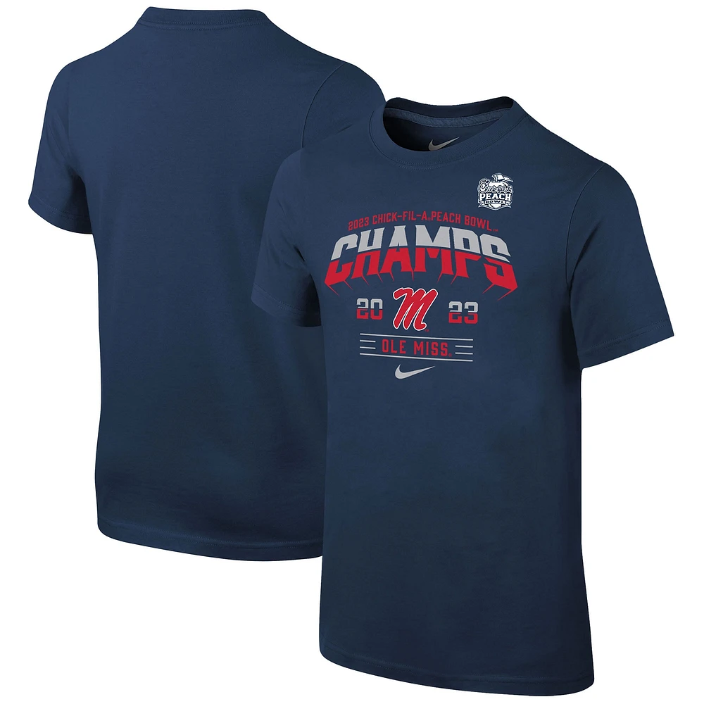 Youth Nike Navy Ole Miss Rebels 2023 Peach Bowl Champions Locker Room T-Shirt