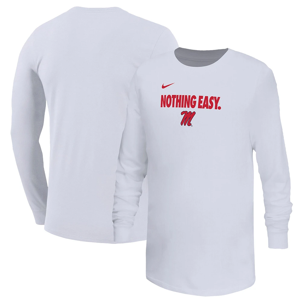 Youth Nike White Ole Miss Rebels 2025 On-Court Bench Long Sleeve T-Shirt