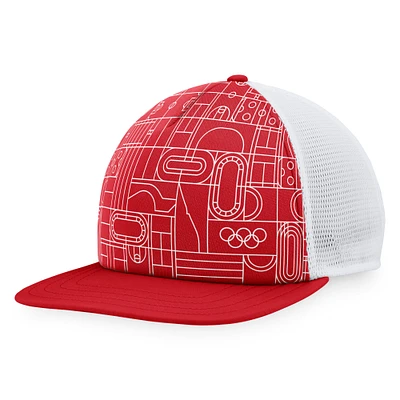 Casquette snapback de camionneur à cinq panneaux Fanatics Red Olympic Games pour hommes