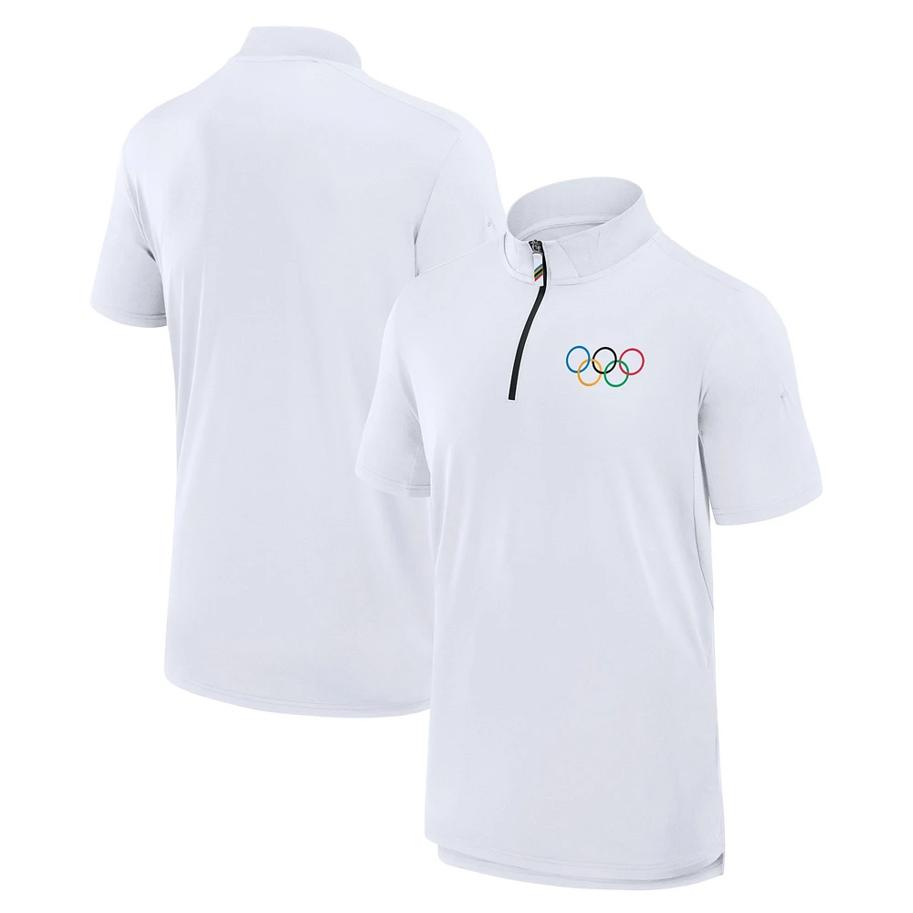 Polo blanc à quart de fermeture éclair Fanatics Olympic Games Union Bar pour hommes