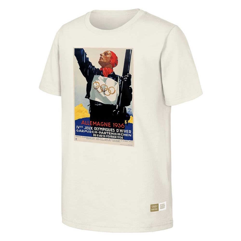 T-shirt naturel du patrimoine olympique des Jeux de Garmisch-Partenkirchen 1936 pour hommes
