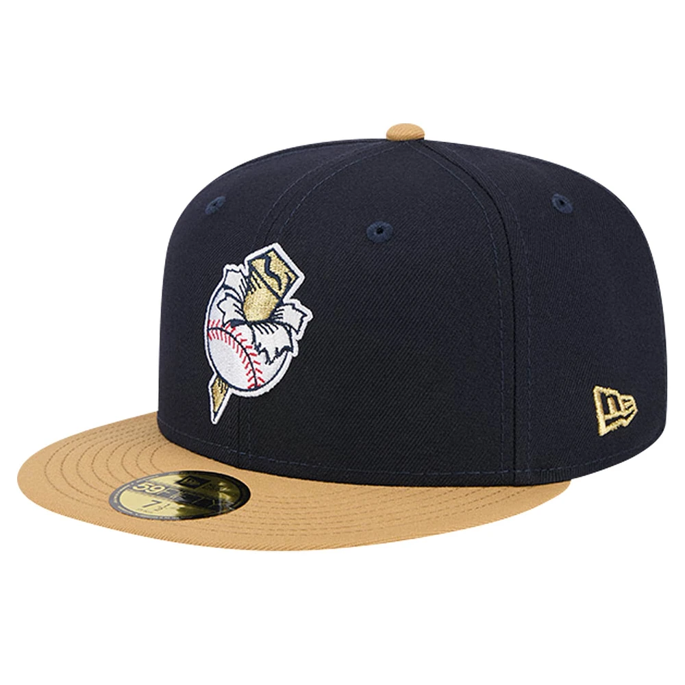 Men's New Era Navy Omaha Storm Chasers Theme Night Golden Spikes 59FIFTY Fitted Hat