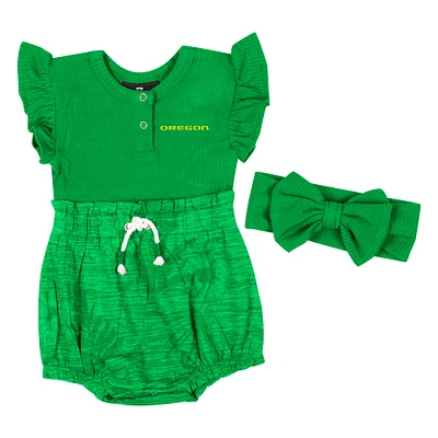Girls Newborn & Infant Colosseum  Green Oregon Ducks Two-Piece Bodysuit and Headband Set