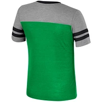 T-shirt d'été rayé à col en V pour filles Colosseum vert/gris chiné Oregon Ducks