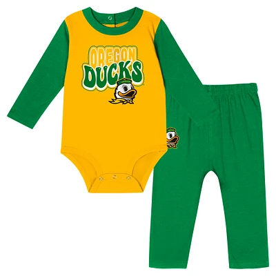 Infant Green Oregon Ducks Double Up Long Sleeve Bodysuit & Pant Set