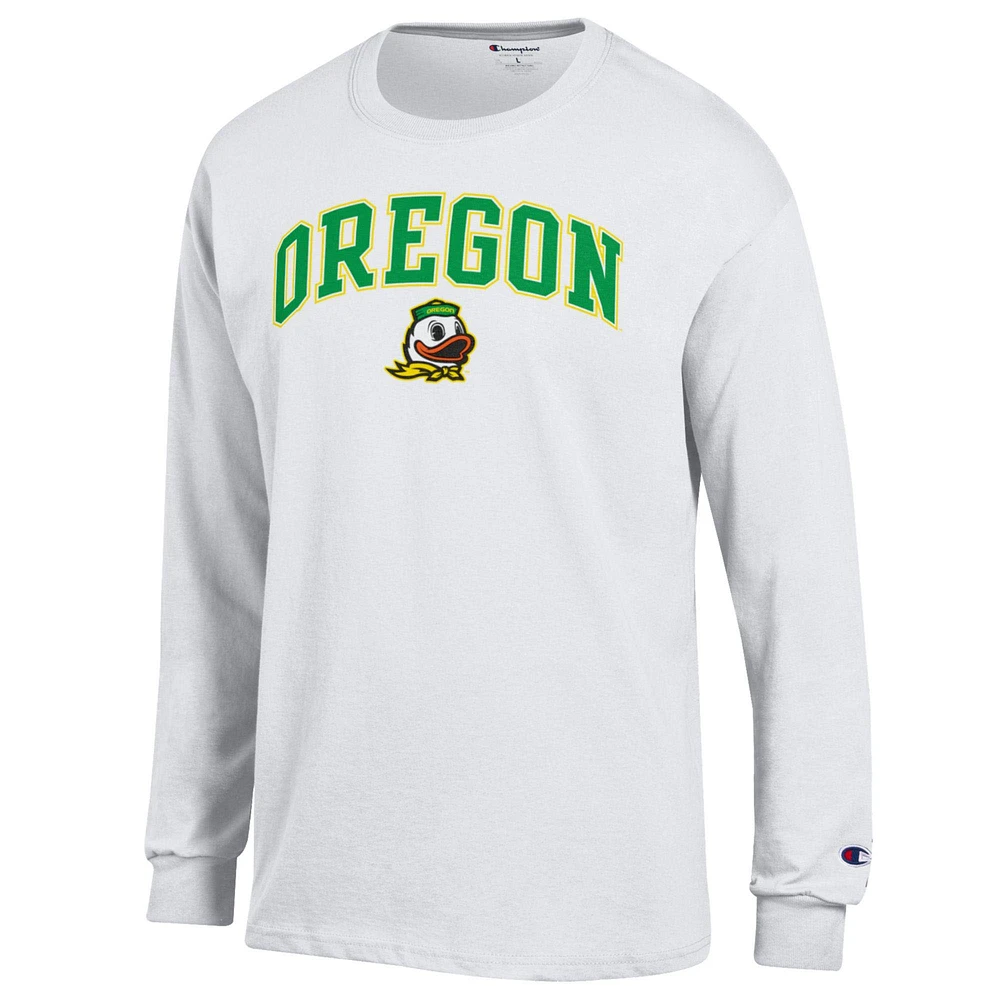 T-shirt à manches longues avec logo Arch Over Champion White des Oregon Ducks pour homme