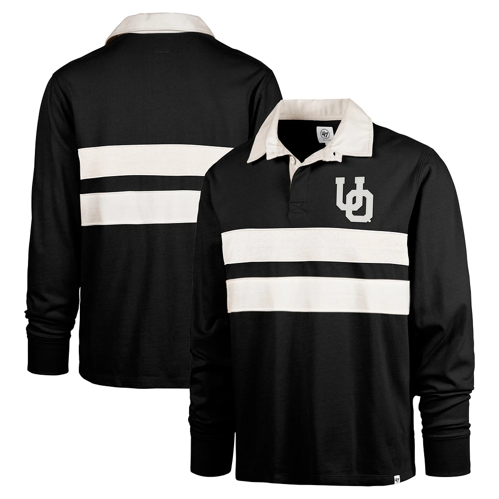 Men's '47 Black Oregon Ducks Clubhouse Knox Thames Long Sleeve Rugby Polo