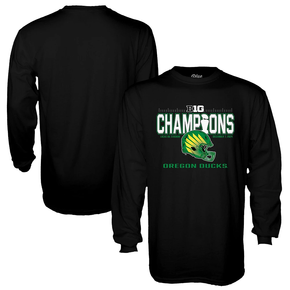 T-shirt à manches longues bleu 84 noir pour homme Oregon Ducks 2024 Big Ten Football Conference Champions Locker Room