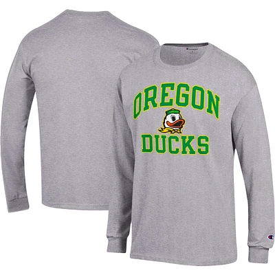 Men's Champion Heather Gray Oregon Ducks High Motor Long Sleeve T-Shirt