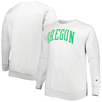 Men's Champion Heathered Gray Oregon Ducks Big & Tall Reverse Weave Fleece Crewneck Pullover Sweatshirt