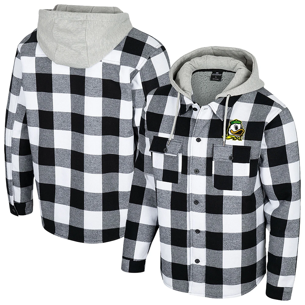 Men's Colosseum Black/White Oregon Ducks Buffalo Plaid Full-Zip Jacket