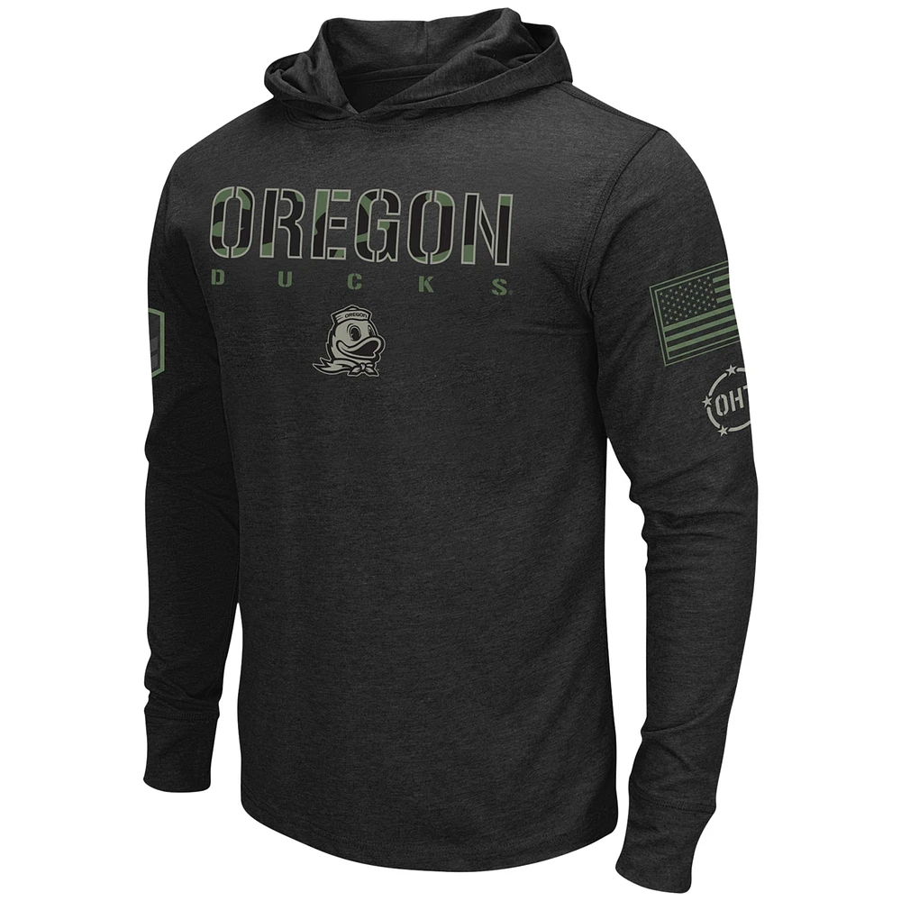 Men's Colosseum Black Oregon Ducks Big & Tall OHT Military Appreciation Tango Long Sleeve Hoodie T-Shirt