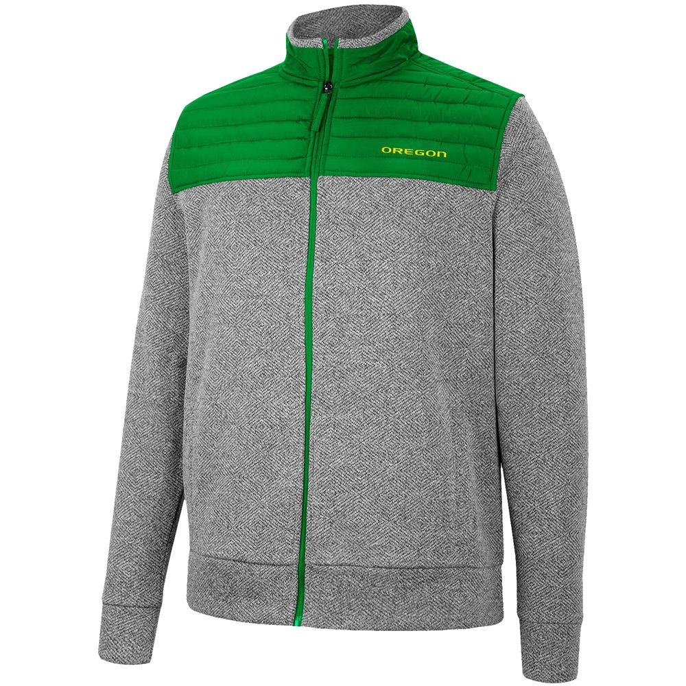 Men's Colosseum Gray/Kelly Green Oregon Ducks Putter Herringbone Full-Zip Jacket