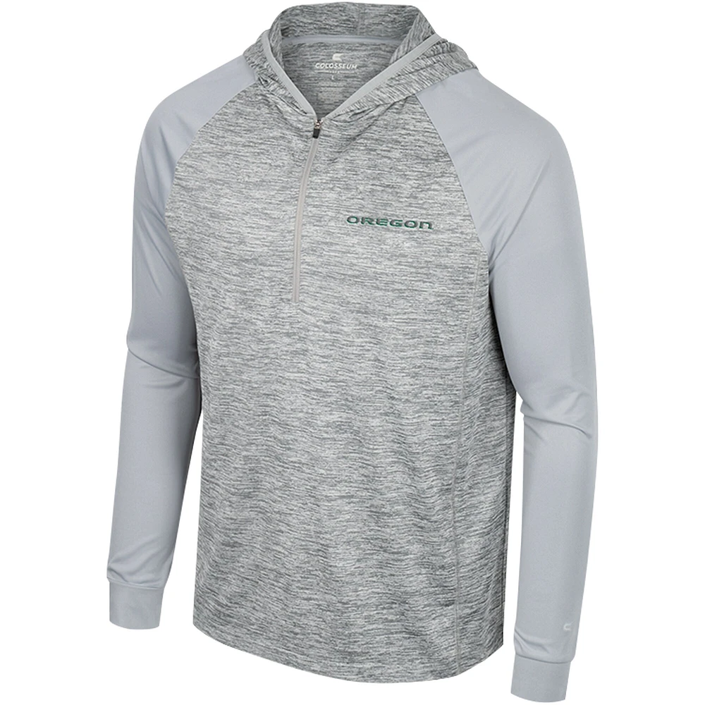 Men's Colosseum Gray Oregon Ducks Cybernetic Raglan Quarter-Zip Hooded Top