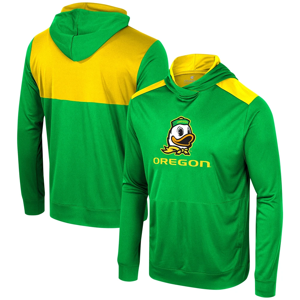 T-shirt à capuche manches longues pour hommes Colosseum Green Oregon Ducks Warm Up