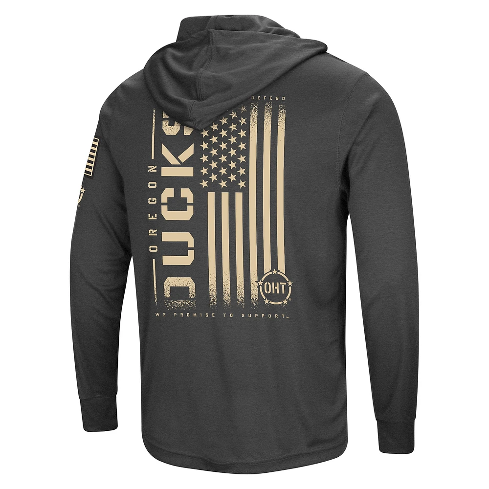 Men's Colosseum Heather Black Oregon Ducks Team OHT Military Appreciation Long Sleeve Hoodie T-Shirt