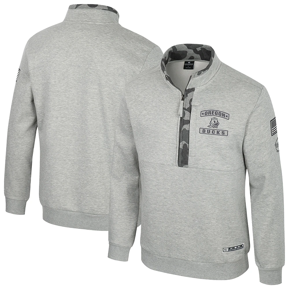 Veste polaire à fermeture éclair quart de tour Colosseum Heather Grey pour homme des Oregon Ducks OORAH OHT Military Appreciation