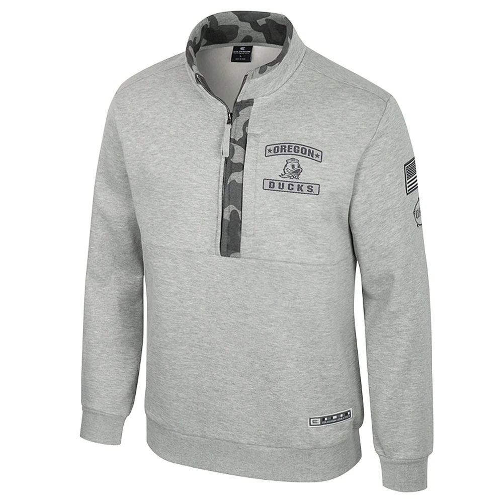 Veste polaire à fermeture éclair quart de tour Colosseum Heather Grey pour homme des Oregon Ducks OORAH OHT Military Appreciation