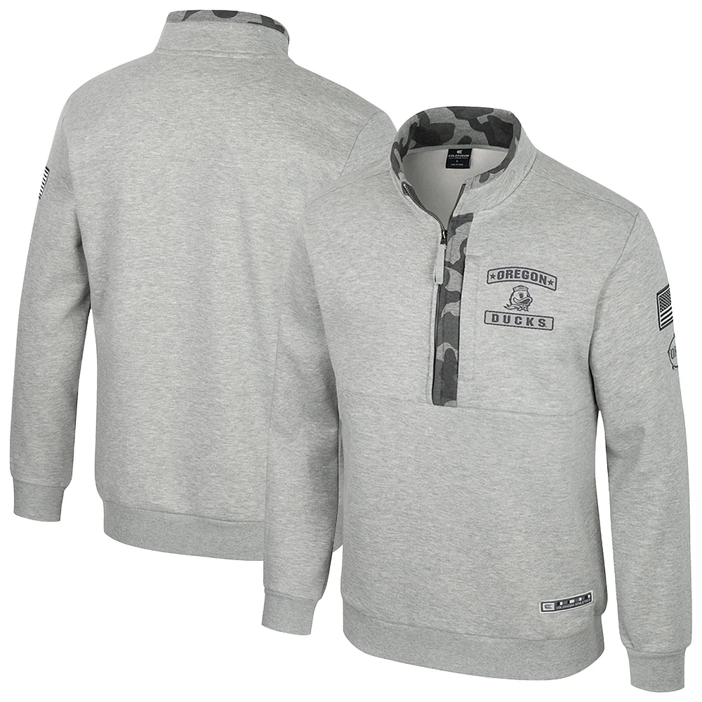 Veste polaire à fermeture éclair quart de tour Colosseum Heather Grey pour homme des Oregon Ducks OORAH OHT Military Appreciation