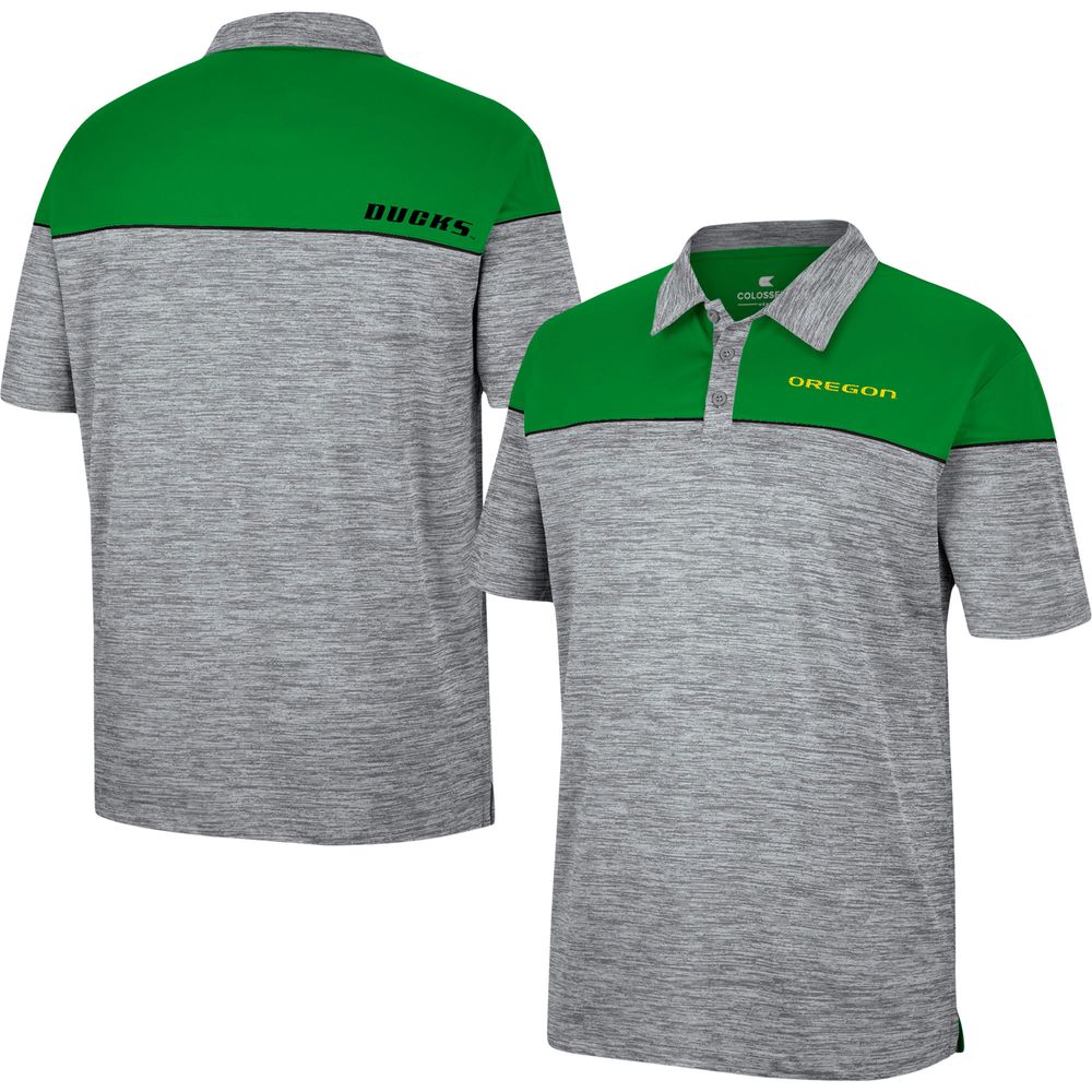 Men's Colosseum Heathered Gray/Green Oregon Ducks Birdie Polo