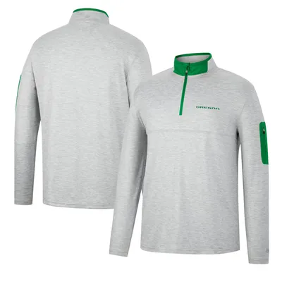 Men's Colosseum Heathered Gray/Green Oregon Ducks Country Club Windshirt Quarter-Zip Jacket