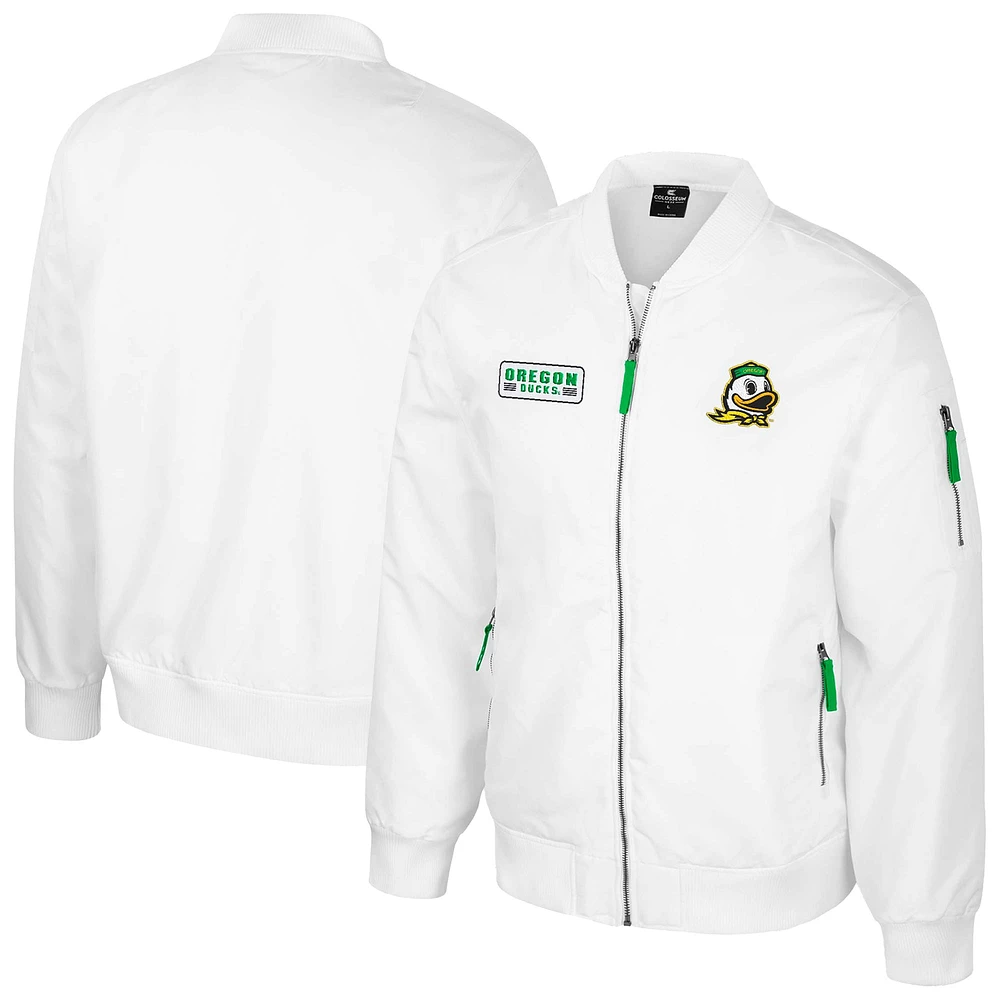 Men's Colosseum Oregon Ducks White Rabbit Full-Zip Bomber Jacket