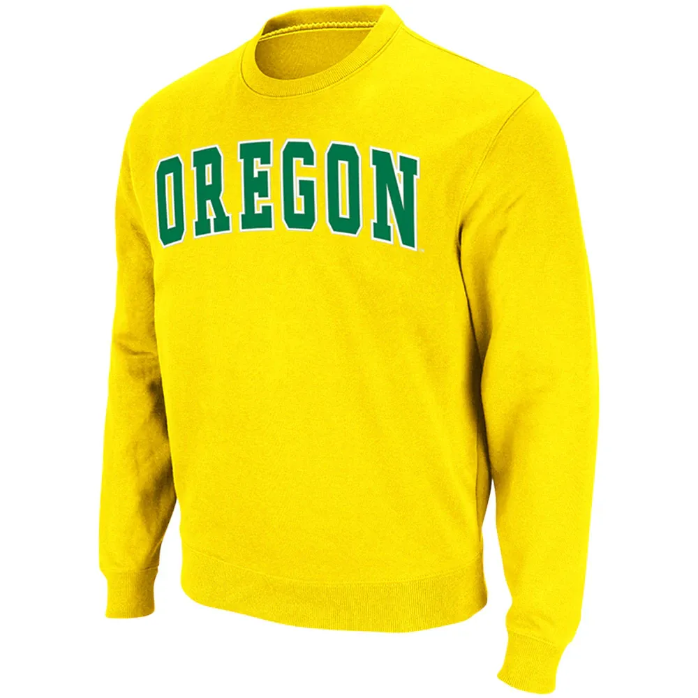 Men's Colosseum Yellow Oregon Ducks Arch & Logo Tackle Twill Pullover Sweatshirt