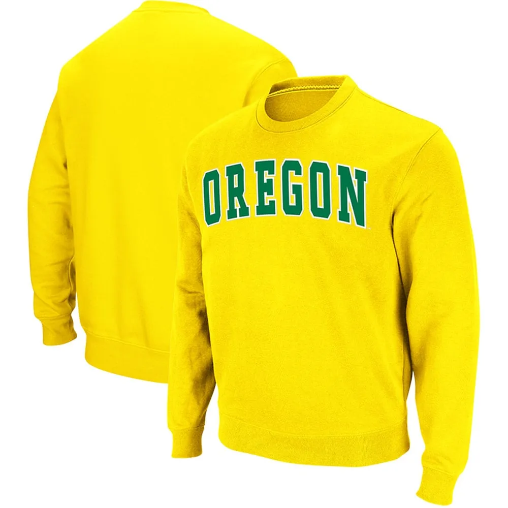 Men's Colosseum Yellow Oregon Ducks Arch & Logo Tackle Twill Pullover Sweatshirt