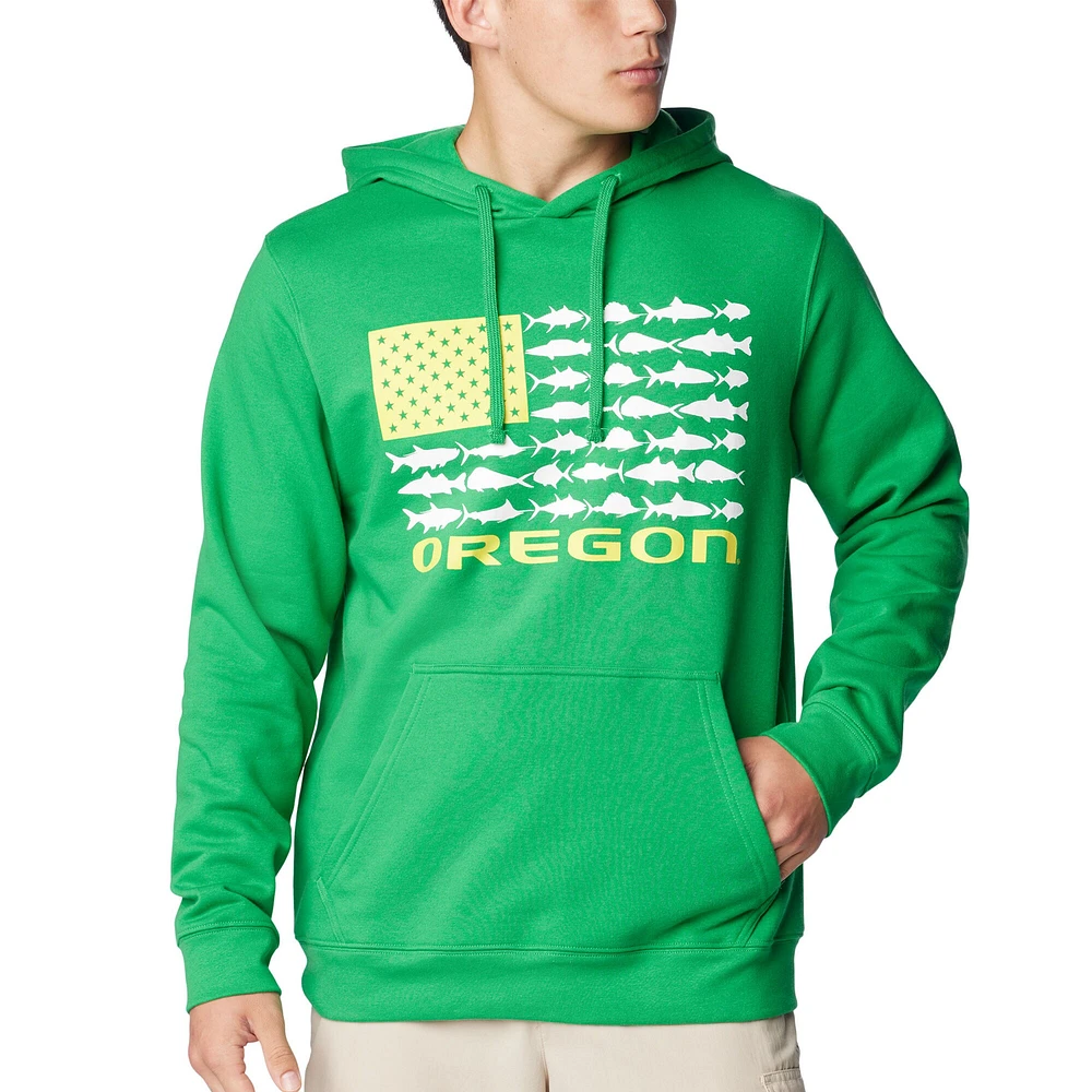 Men's Columbia Green Oregon Ducks PFG Fish Flag II Pullover Hoodie