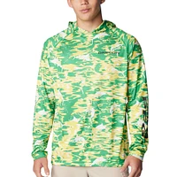 Men's Columbia Green Oregon Ducks PFG Terminal Tackle Omni-Shade Rippled Long Sleeve Hooded T-Shirt