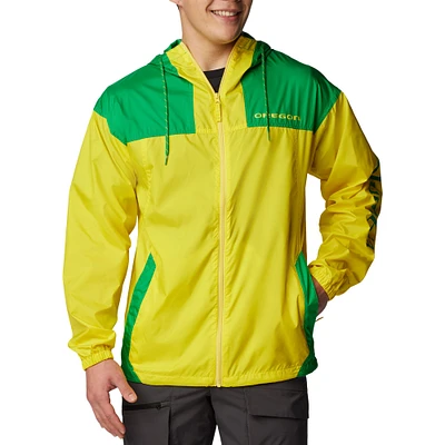 Men's Columbia Yellow Oregon Ducks Flash Challenger Omni-Shade Full-Zip Windbreaker Hoodie Jacket