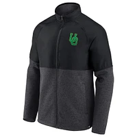 Men's Fanatics Black/Heathered Charcoal Oregon Ducks Durable Raglan Full-Zip Jacket