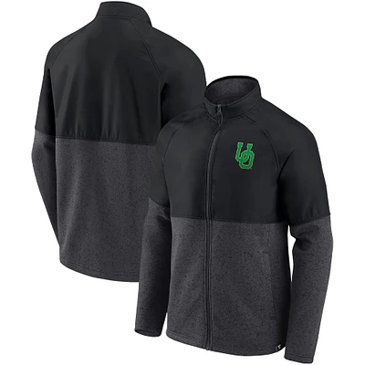 Men's Fanatics Black/Heathered Charcoal Oregon Ducks Durable Raglan Full-Zip Jacket