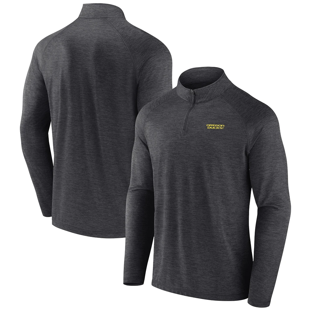 Men's Fanatics  Charcoal Oregon Ducks Primary Logo Raglan Quarter-Zip Top