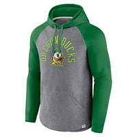 Men's Fanatics Green/Heather Gray Oregon Ducks Wrap Up Raglan Pullover Hoodie