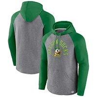 Men's Fanatics Green/Heather Gray Oregon Ducks Wrap Up Raglan Pullover Hoodie