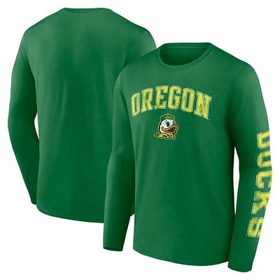 T-shirt à manches longues avec logo en détresse des Ducks de l'Oregon fanatiques verts pour hommes