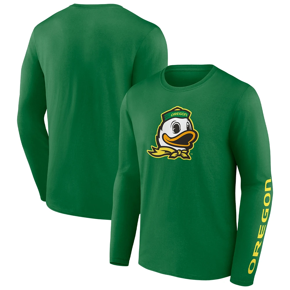 T-shirt vert à manches longues Fanatics pour hommes, Double Time 2-Hit, des Ducks de l'Oregon