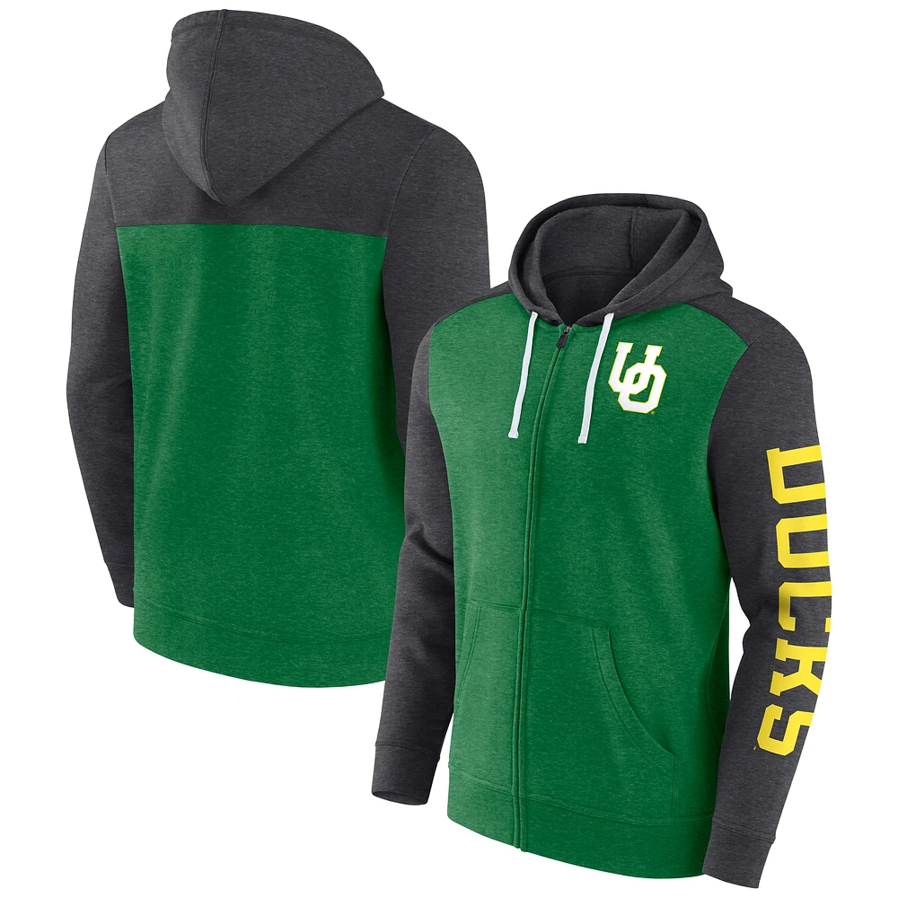 Sweat à capuche entièrement zippé Oregon Ducks Down and Distance de Fanatics Green pour hommes