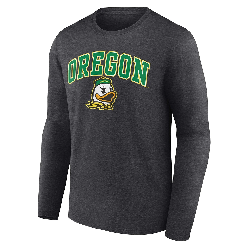 Men's Fanatics Heather Charcoal Oregon Ducks Campus Long Sleeve T-Shirt