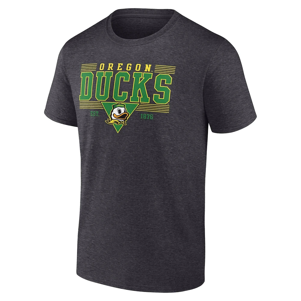 Men's Fanatics Heather Charcoal Oregon Ducks Triangle Multi-Stripe T-Shirt