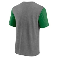 Men's Fanatics Heather Gray/Green Oregon Ducks Block Party Ringer T-Shirt