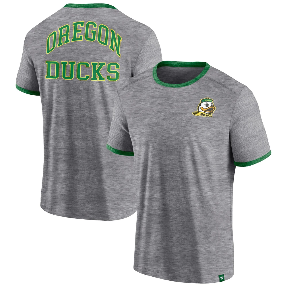 Men's Fanatics Heather Gray Oregon Ducks Classic Stack Ringer T-Shirt